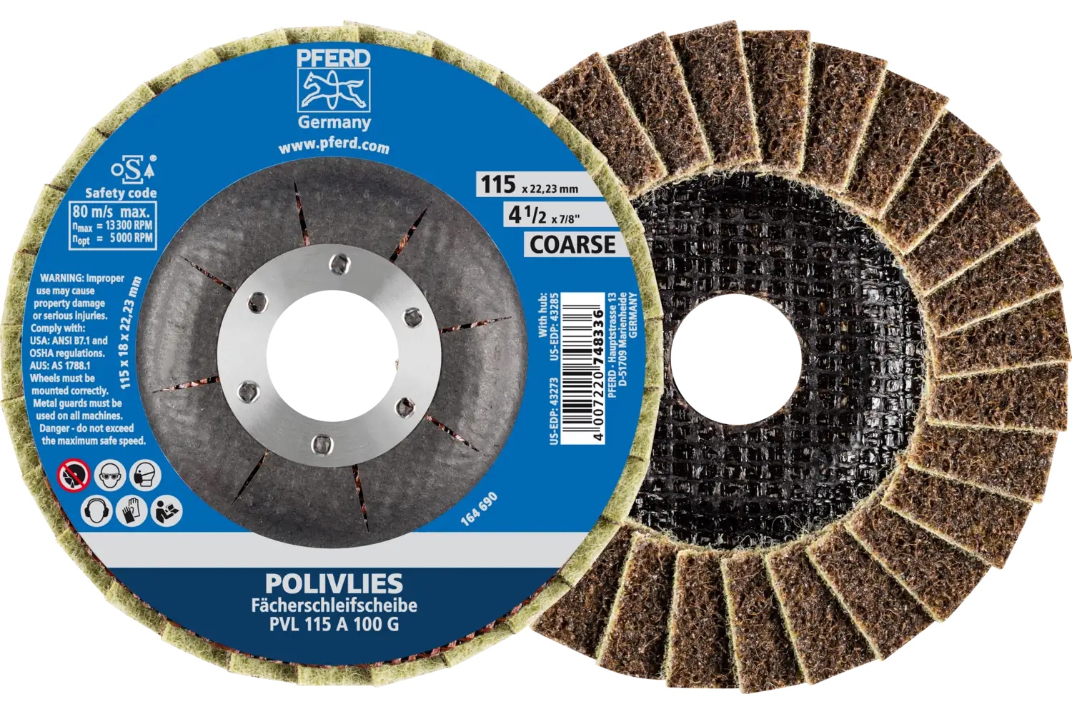 Picture of Pferd Polivlies® Non-Woven Flap Disc, 4-1/2" x 7/8, 100 Grit, Coarse, Aluminum oxide